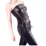 GOTHIC LEATHER LOOK BIKER STYLE STRAPLESS TOP FOR GIRLS BLOUSES & TOPS 